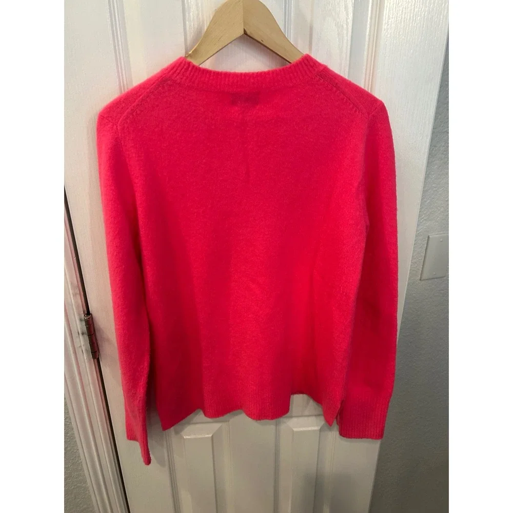 J.Crew‎ Extra-Soft Neon Pink Crewneck Sweater Womens Small Fuzzy Knit Side Slit